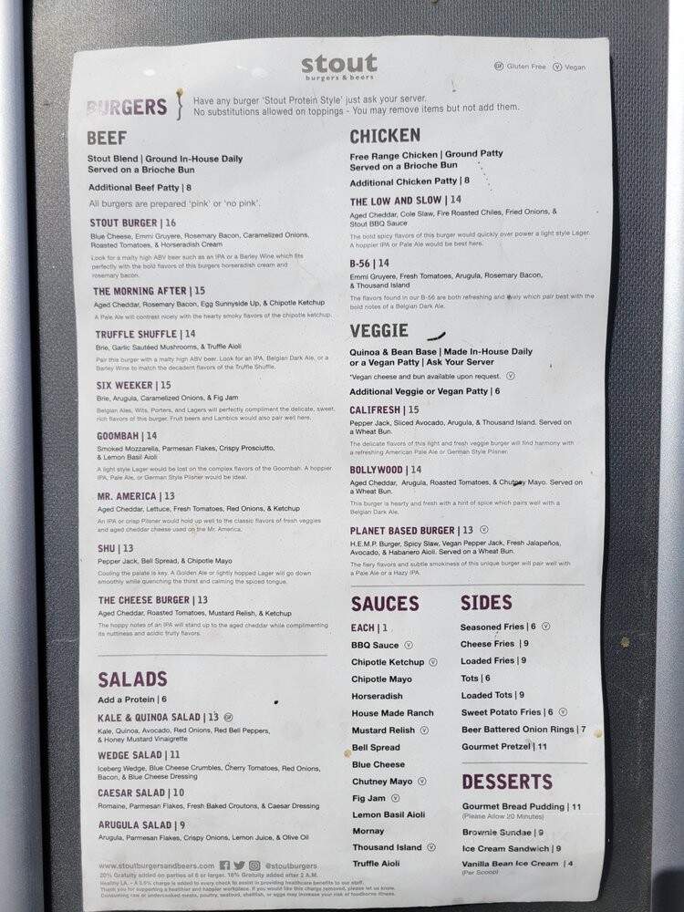 Stout - Santa Monica, CA menu_pic