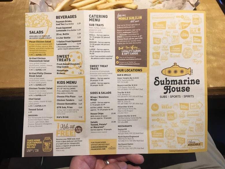 Submarine House Bar and Grill - Hilliard, OH menu_pic
