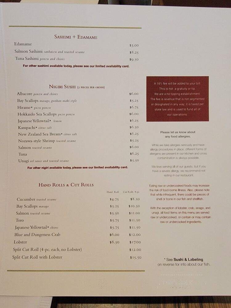 SUGARFISH by sushi nozawa - Beverly Hills, CA menu_pic