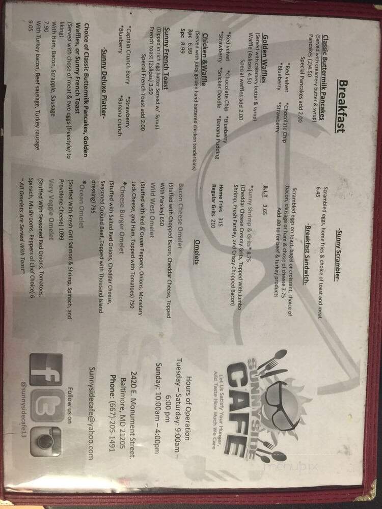 SunnySide Cafe - Baltimore, MD menu_pic