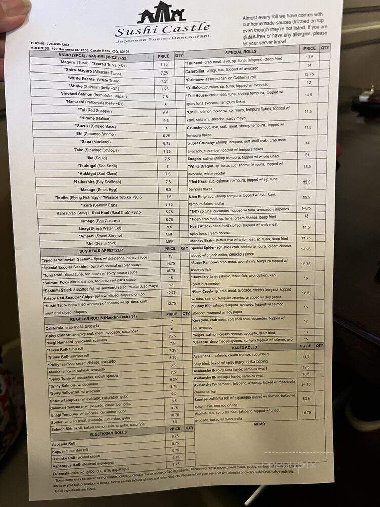 Sushi Castle - Castle Rock, CO menu_pic