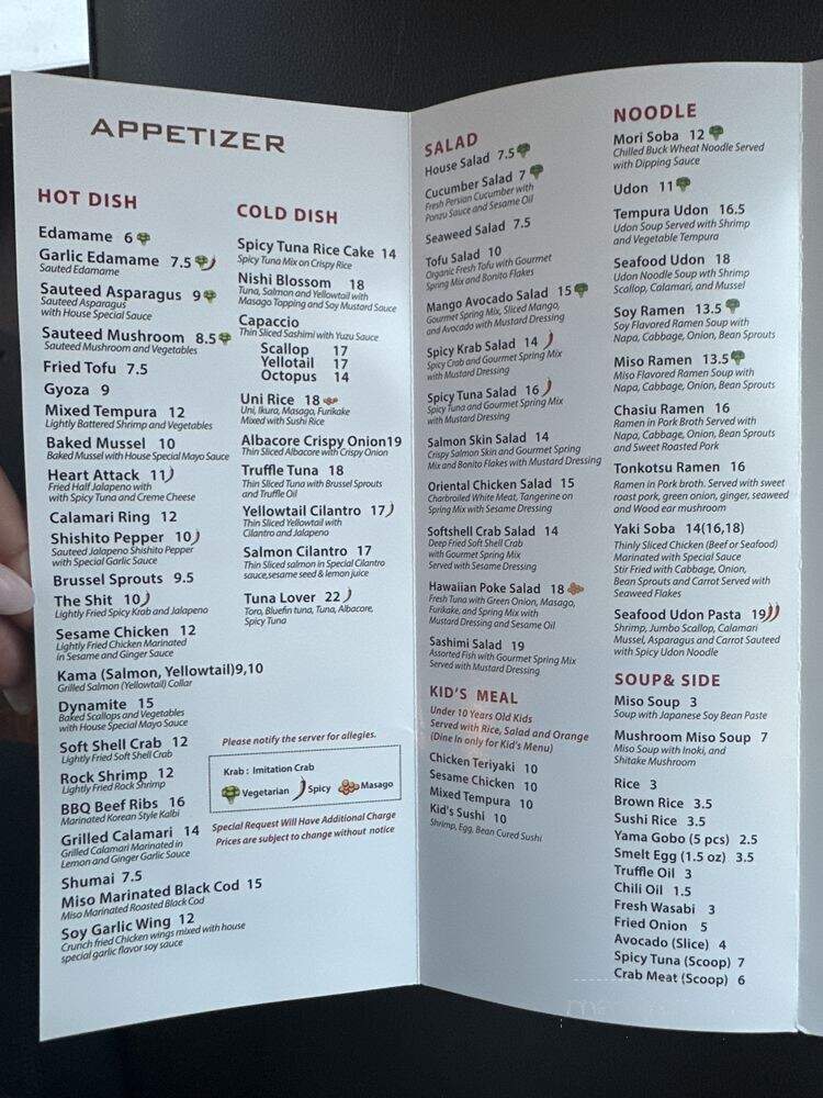 Sushi Nishi - Calabasas, CA menu_pic