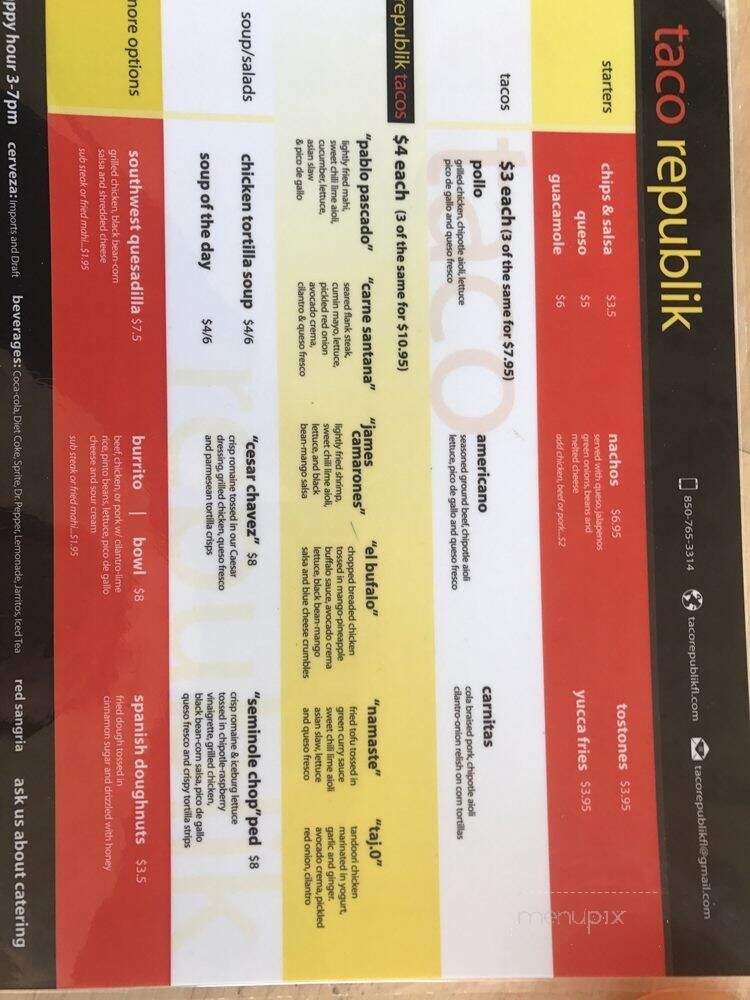 Taco Republik - Tallahassee, FL menu_pic