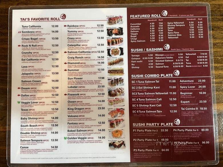 Tai Sushi House - McKinney, TX menu_pic