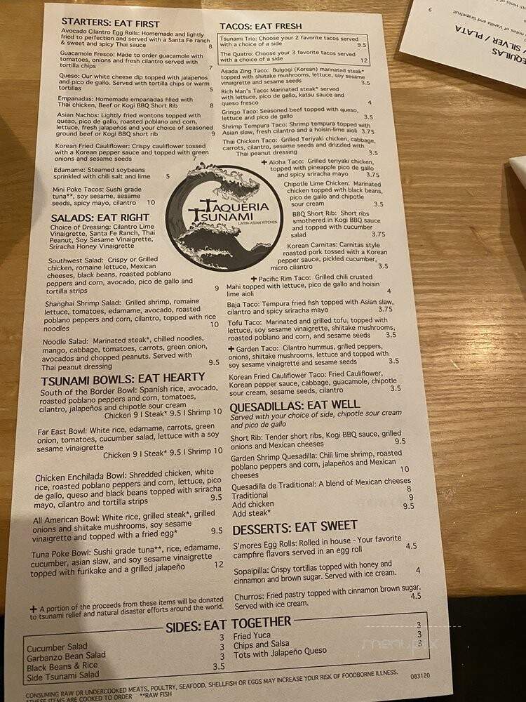 Taqueria tsunami - Athens, GA menu_pic