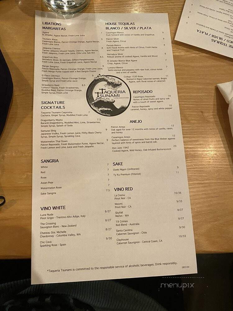 Taqueria tsunami - Athens, GA menu_pic
