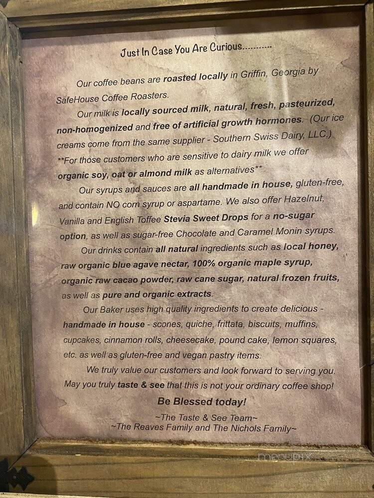 Taste and See Coffee Shop and Gallery - Macon, GA menu_pic