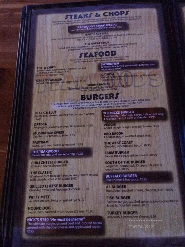 Teakwood Bar vs Grill - Wildomar, CA menu_pic