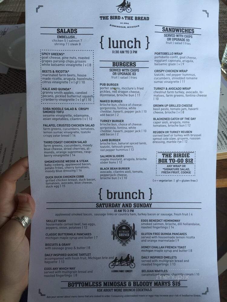 The Bird & The Bread - Birmingham, MI menu_pic