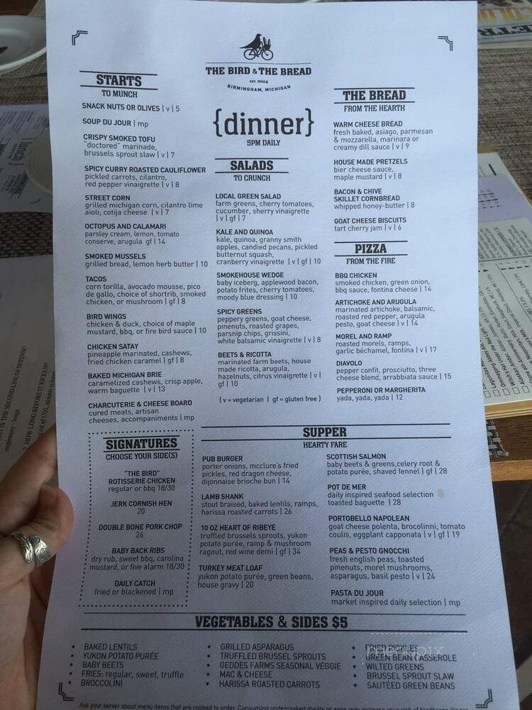 The Bird & The Bread - Birmingham, MI menu_pic