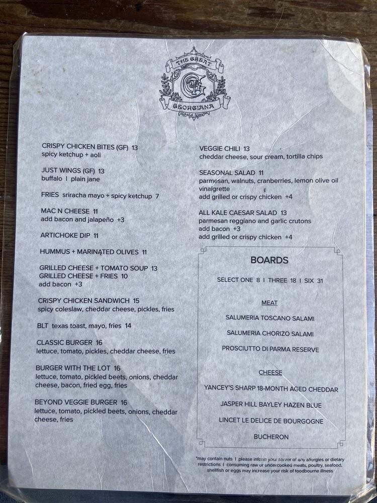 The Great Georgiana - Brooklyn, NY menu_pic