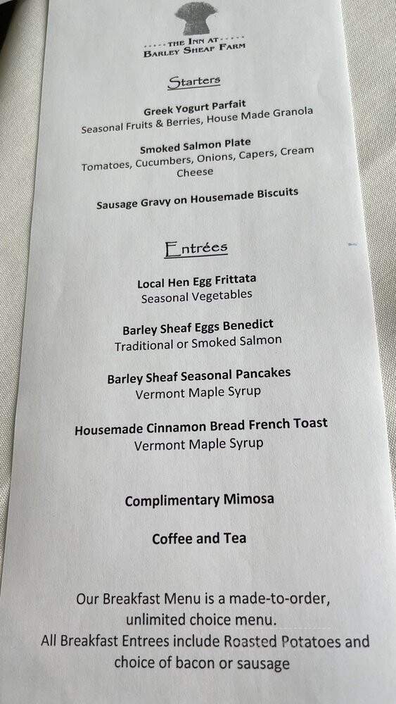 The Inn at Barley Sheaf Farm - Doylestown, PA menu_pic