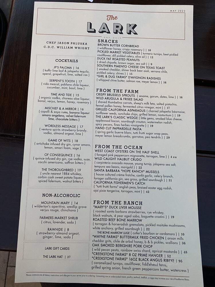 The Lark - Santa Barbara, CA menu_pic