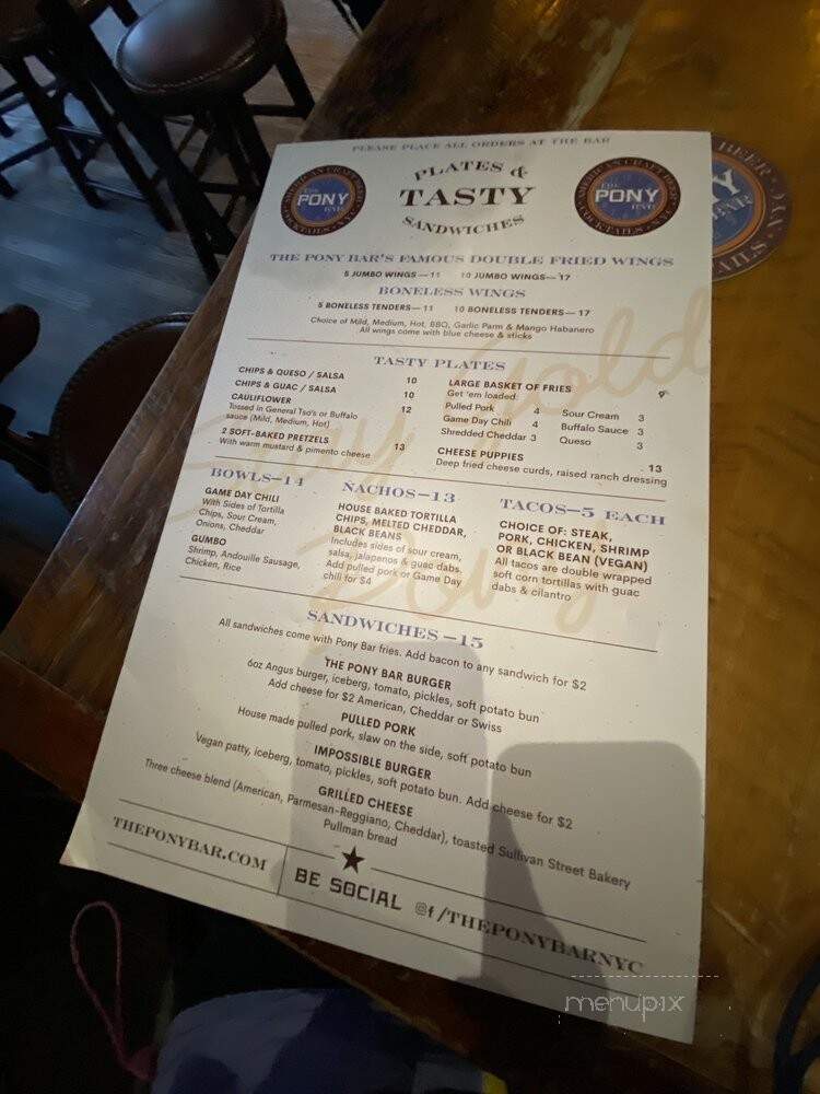 The Pony Bar - New York, NY menu_pic