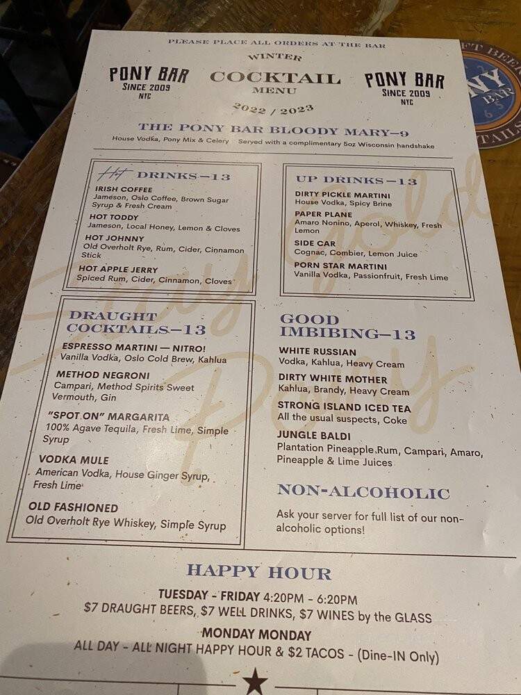 The Pony Bar - New York, NY menu_pic