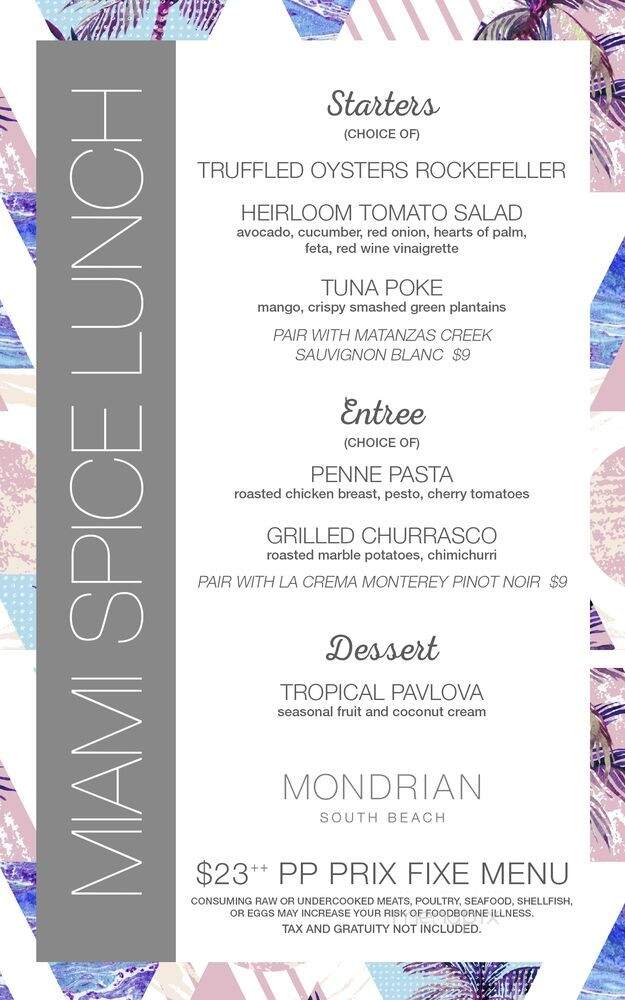 The Restaurant at Mondrian South Beach - Miami Beach, FL menu_pic