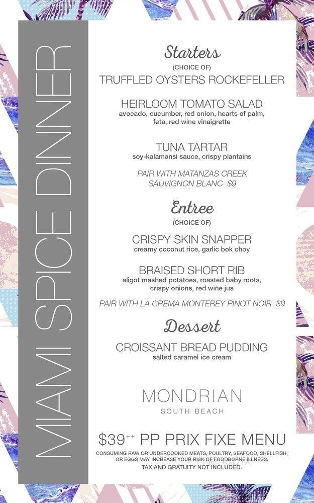 The Restaurant at Mondrian South Beach - Miami Beach, FL menu_pic