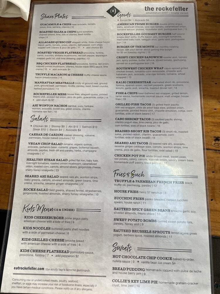 The Rockefeller - Manhattan Beach, CA menu_pic