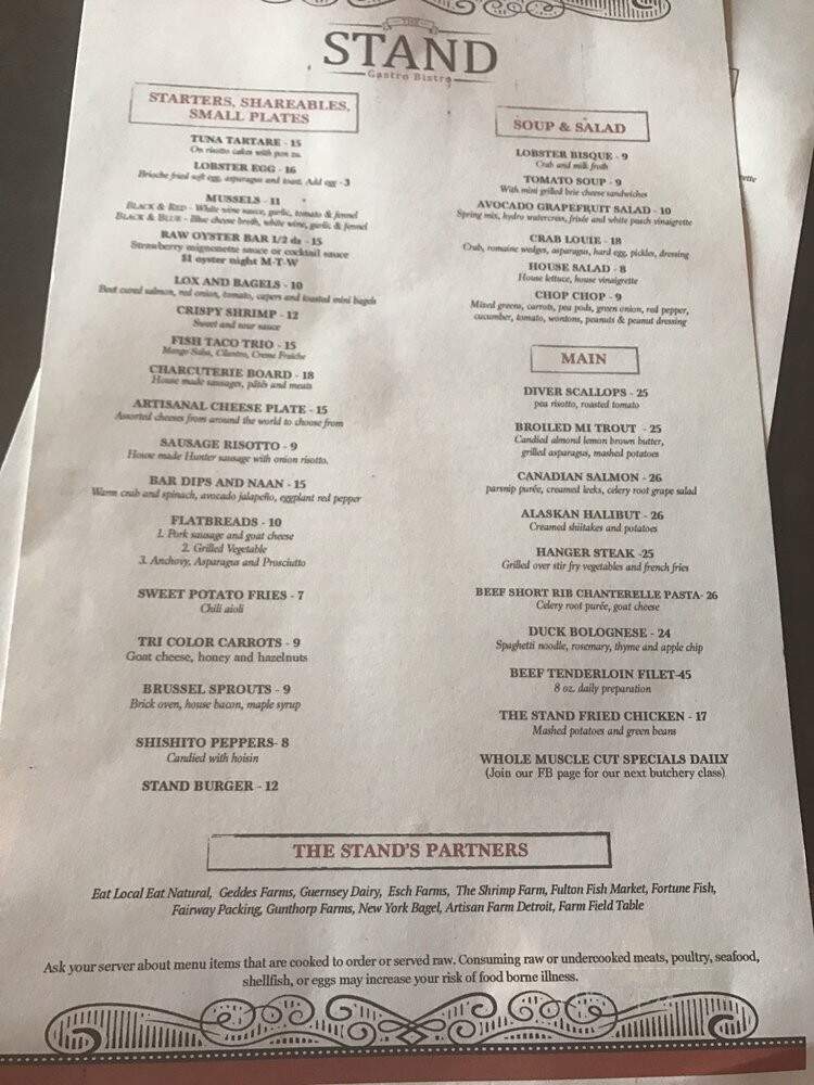 The Stand Gastro Bistro - Birmingham, MI menu_pic
