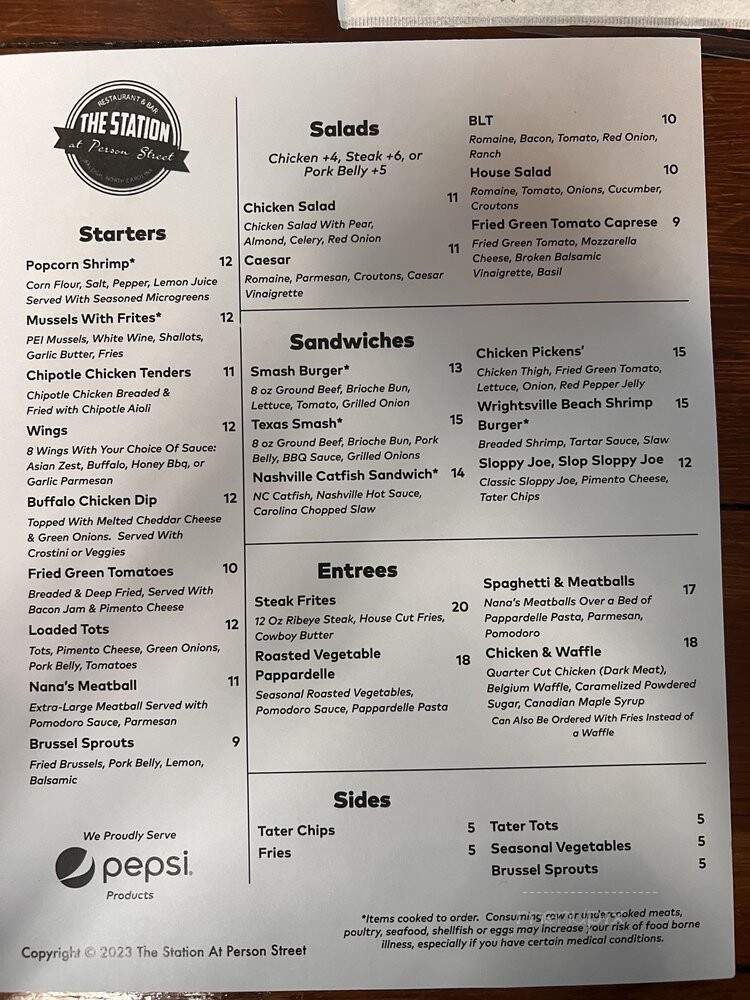 The Station at Person Street - Raleigh, NC menu_pic