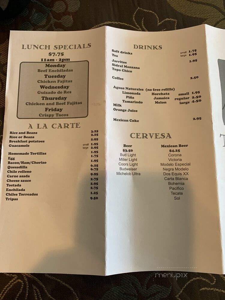 Tipicos - Carrollton, TX menu_pic