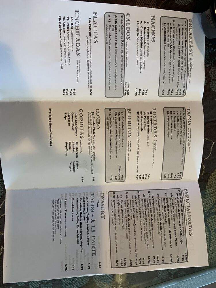 Tipicos - Carrollton, TX menu_pic