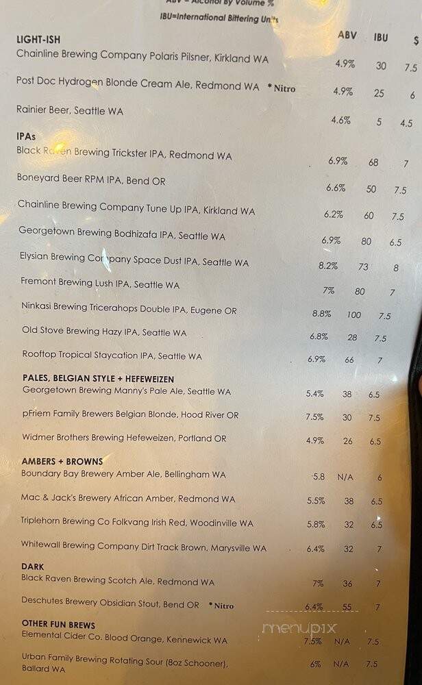 Tipsy Cow Burger Bar - Redmond, WA menu_pic