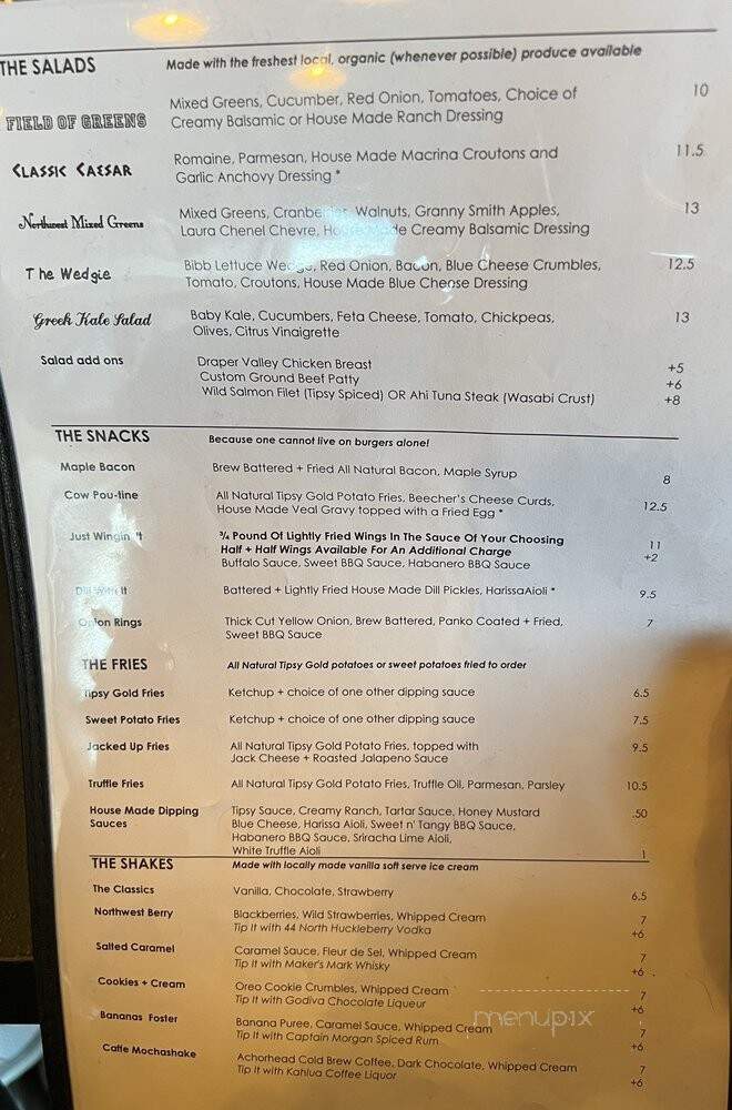 Tipsy Cow Burger Bar - Redmond, WA menu_pic