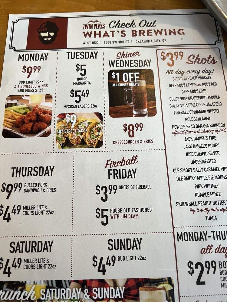 Twin Peaks West - Oklahoma City, OK menu_pic