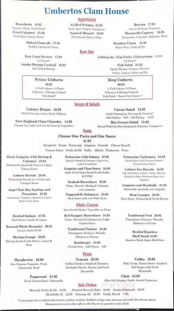 Umberto's Clam House - New York, NY menu_pic