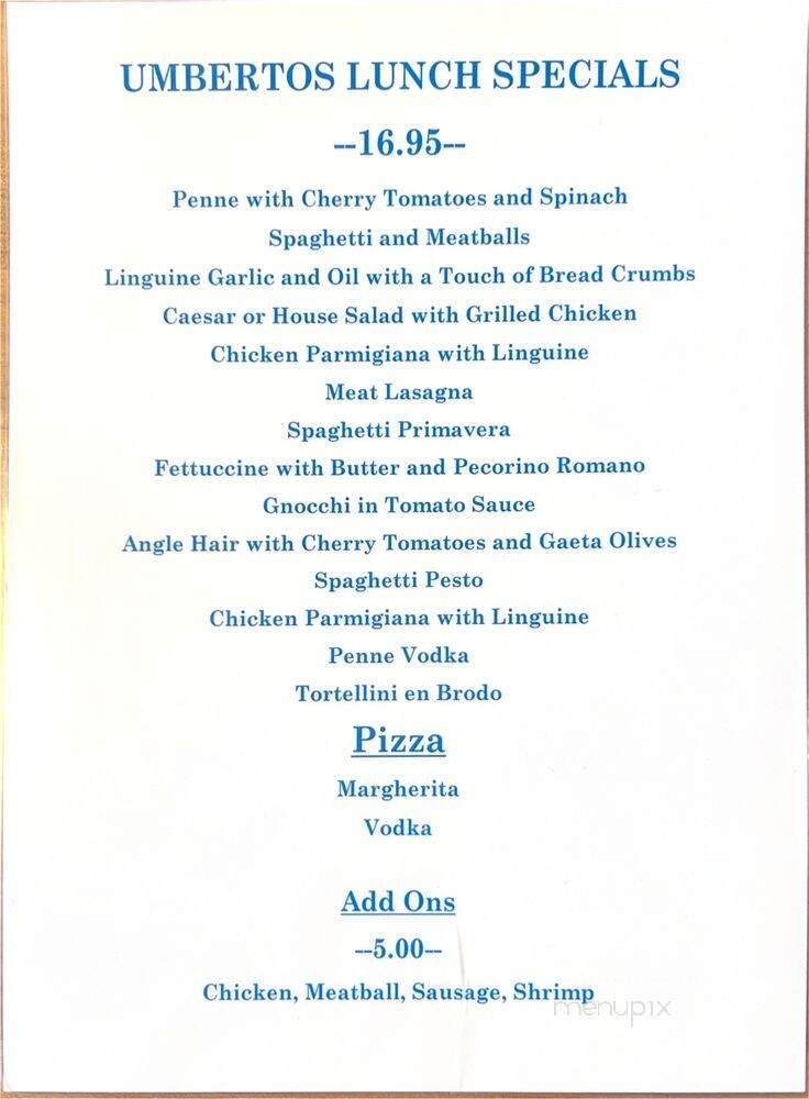Umberto's Clam House - New York, NY menu_pic