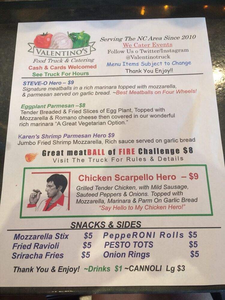 Valentino's Food Truck - Raleigh, NC menu_pic