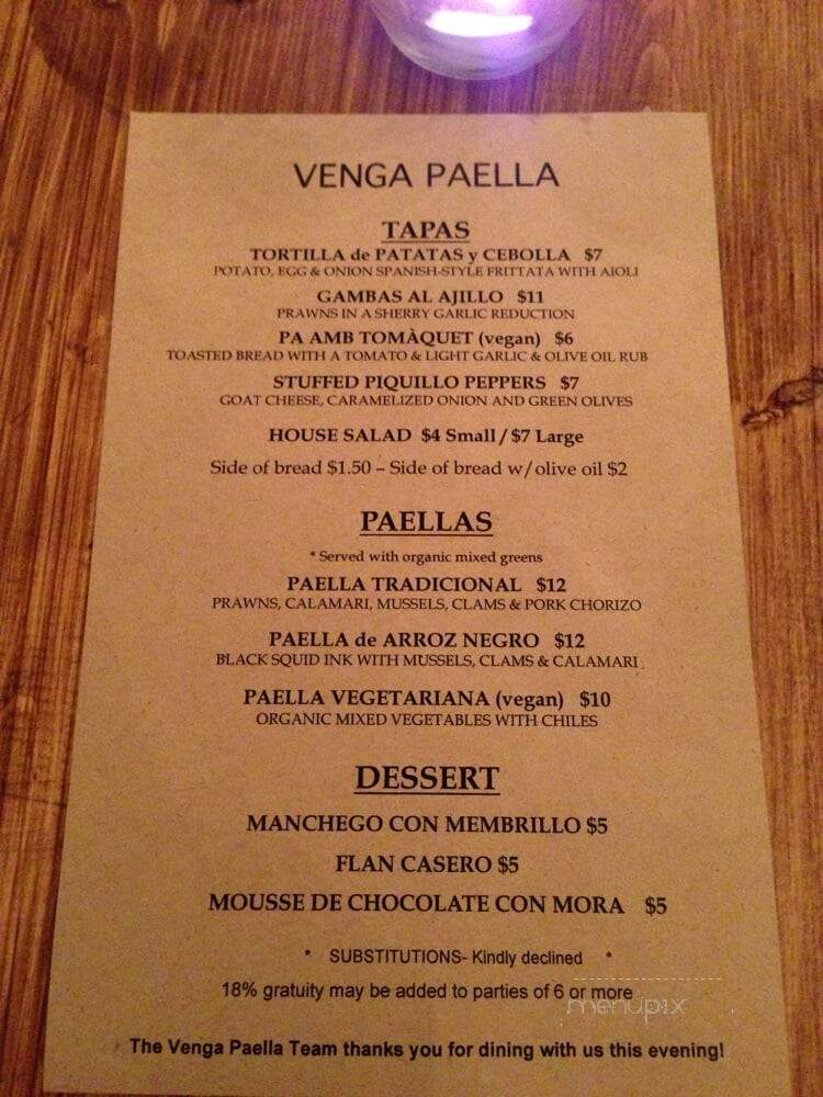 Venga Paella - Oakland, CA menu_pic