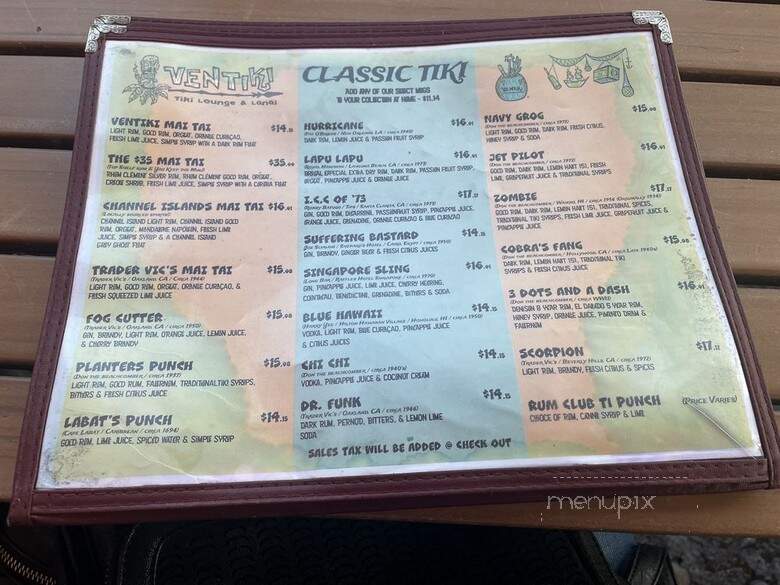 Ventiki Tiki Lounge & Lanai - Ventura, CA menu_pic