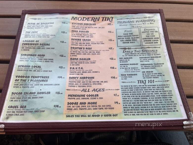 Ventiki Tiki Lounge & Lanai - Ventura, CA menu_pic