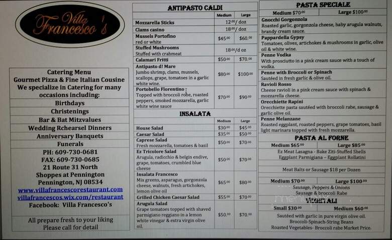 Villa Francesco's - Pennington, NJ menu_pic