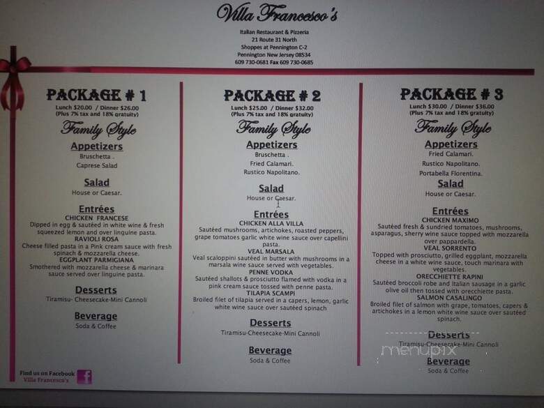 Villa Francesco's - Pennington, NJ menu_pic