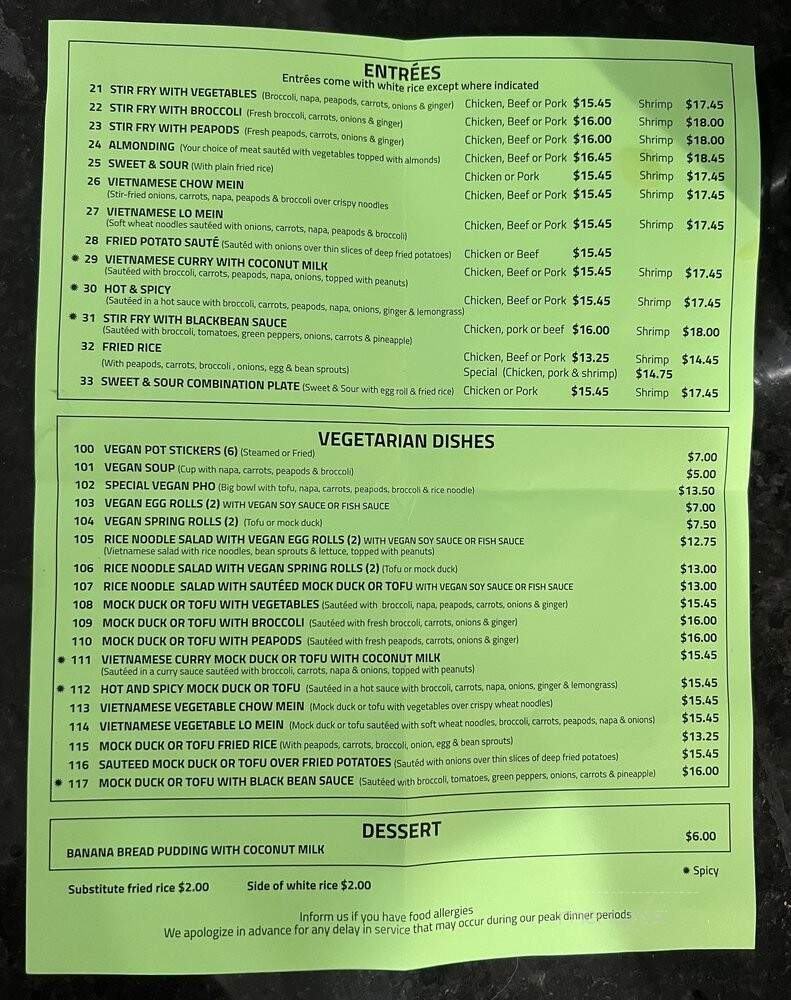 Vo's Vietnamese Restaurant - Minneapolis, MN menu_pic