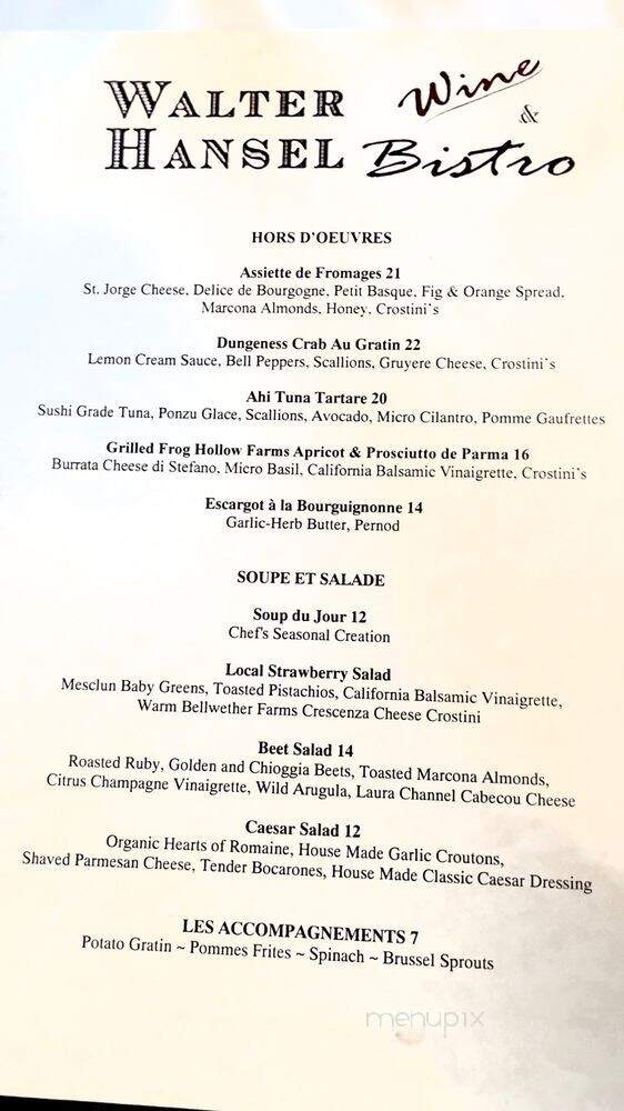 Walter Hansel Wine & Bistro - Santa Rosa, CA menu_pic