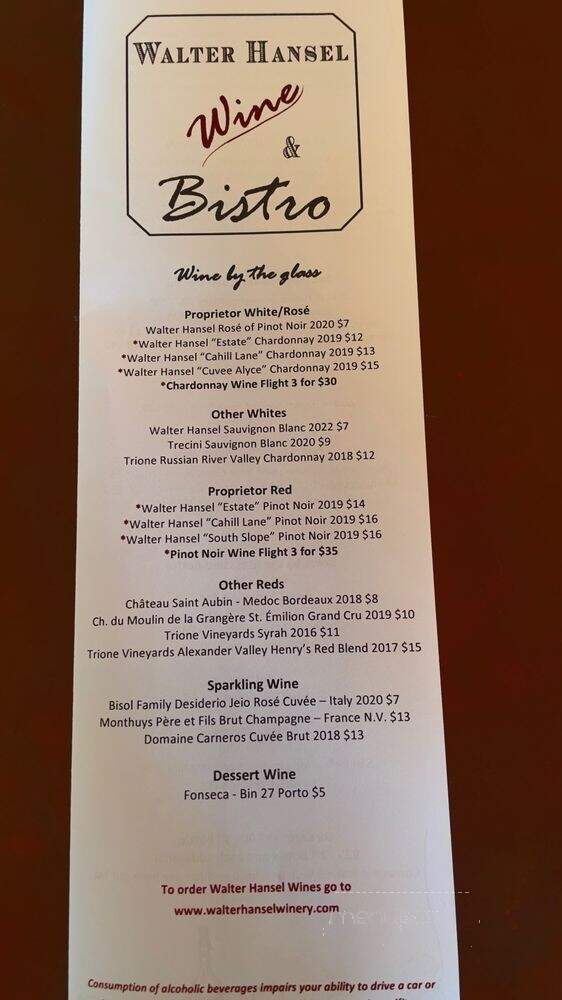 Walter Hansel Wine & Bistro - Santa Rosa, CA menu_pic