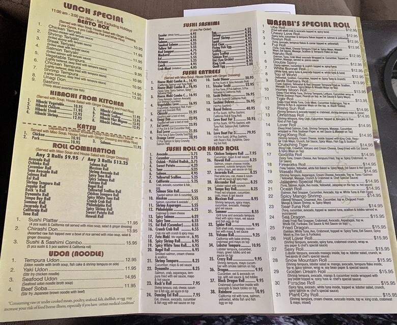 Wasabi Japanese Steakhouse and Sushi Bar - Plant City, FL menu_pic