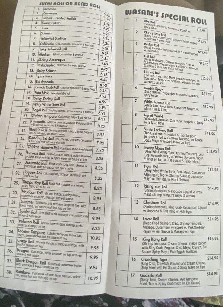 Wasabi Japanese Steakhouse and Sushi Bar - Plant City, FL menu_pic