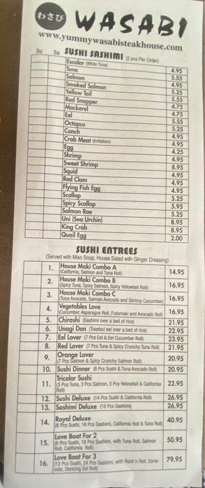Wasabi Japanese Steakhouse and Sushi Bar - Plant City, FL menu_pic
