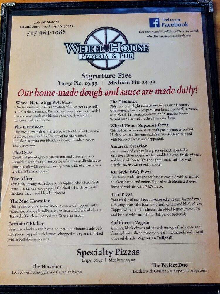 Wheel House Pizza Pub - Ankeny, IA menu_pic