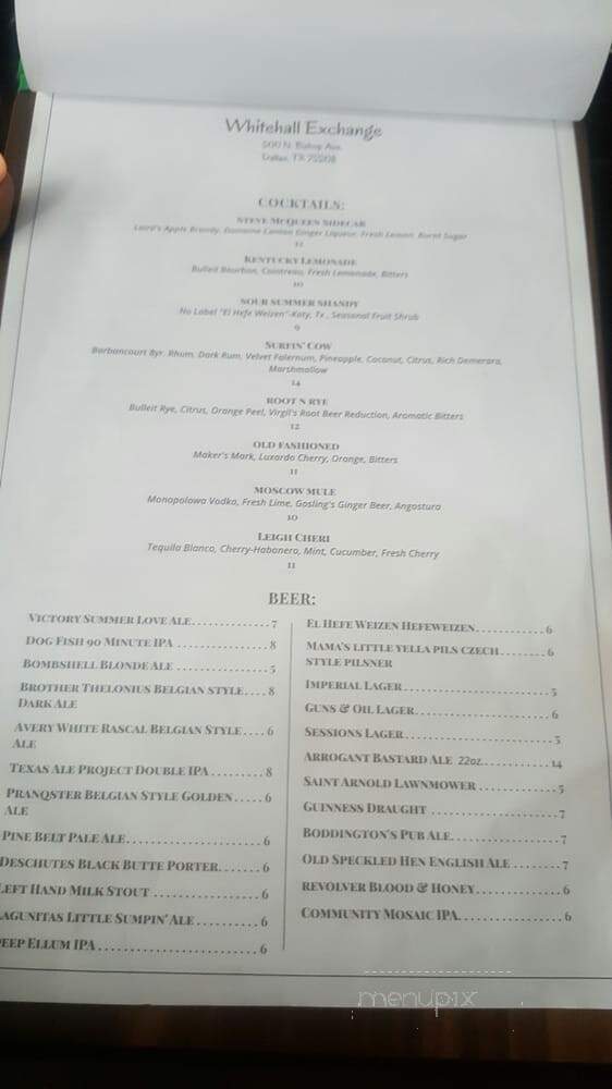Whitehall - Dallas, TX menu_pic