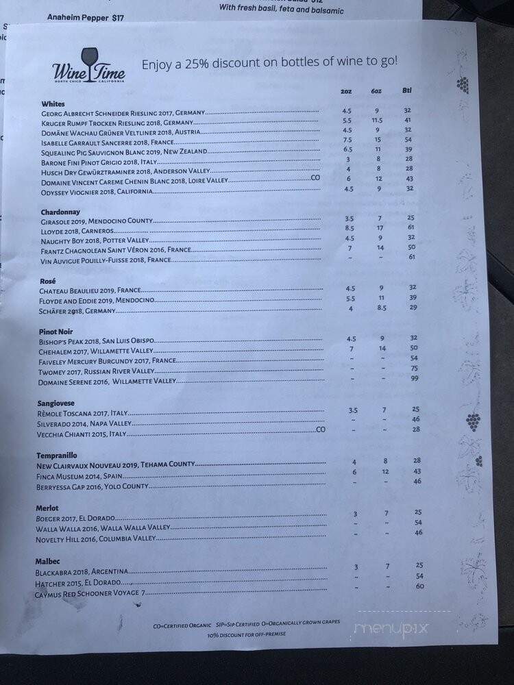 Wine Time - Chico, CA menu_pic