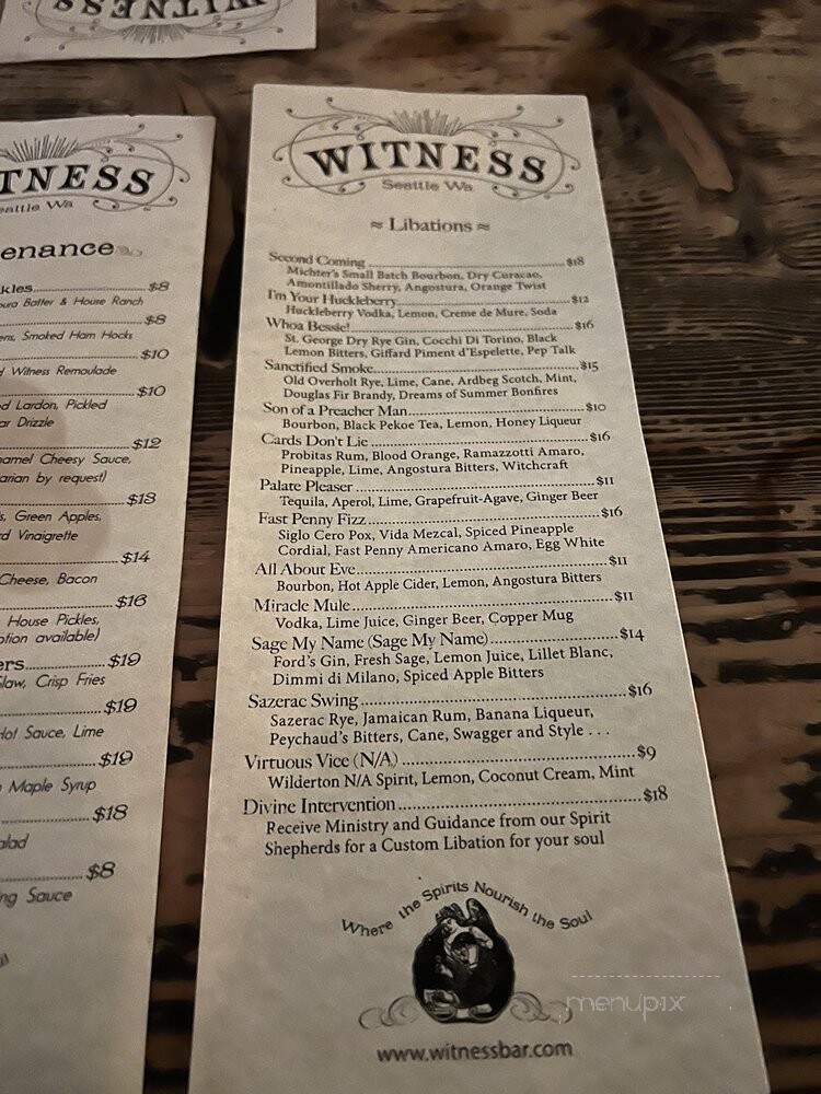 Witness Bar - Seattle, WA menu_pic