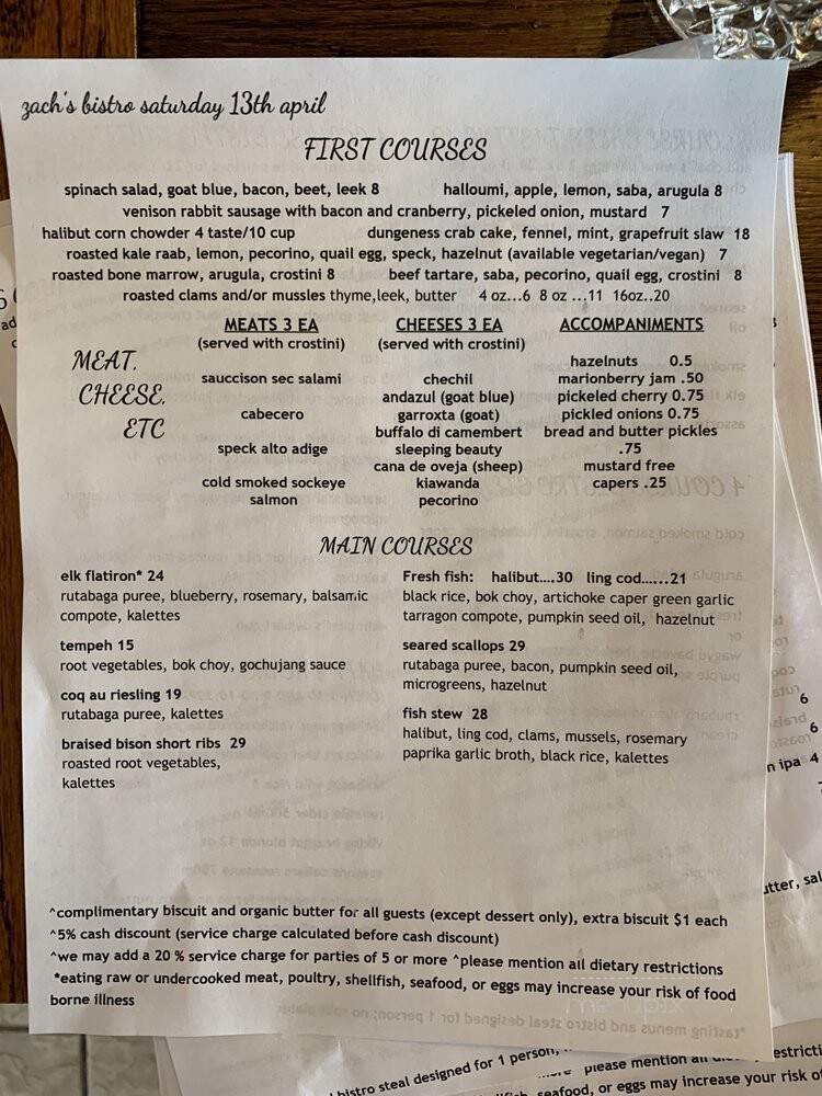 Zach's Bistro - Newport, OR menu_pic