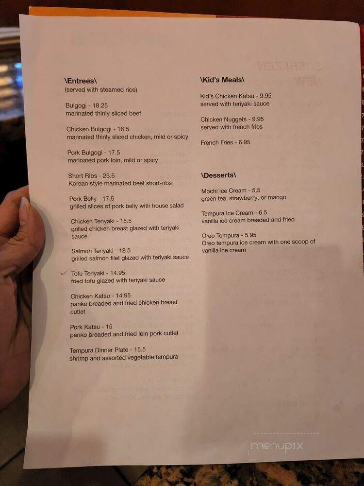 Zen Sushi - Frisco, TX menu_pic