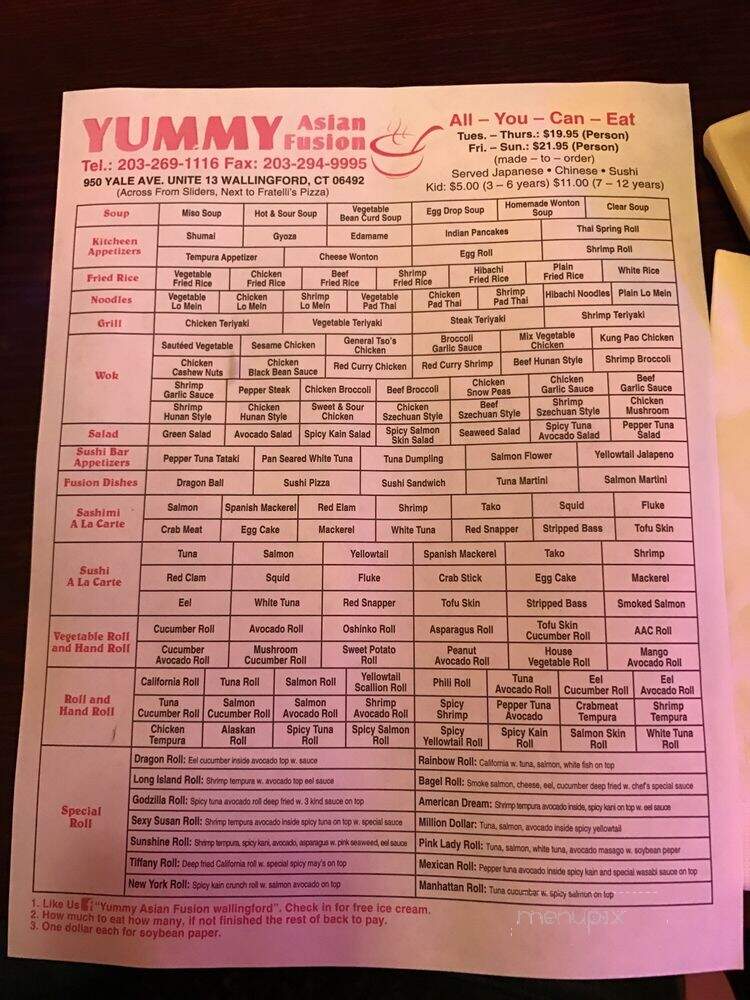 Yummy Asian Fusion - Wallingford, CT menu_pic
